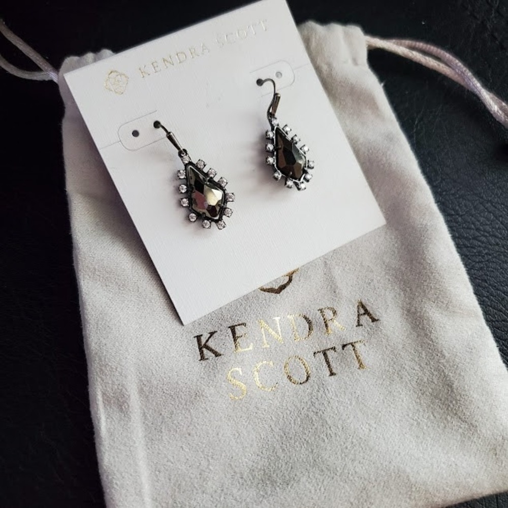 Kendra Scott Bronze Tone Drop Earrings Bronze Dangle Clear Crystals Edgy - Picture 1 of 7